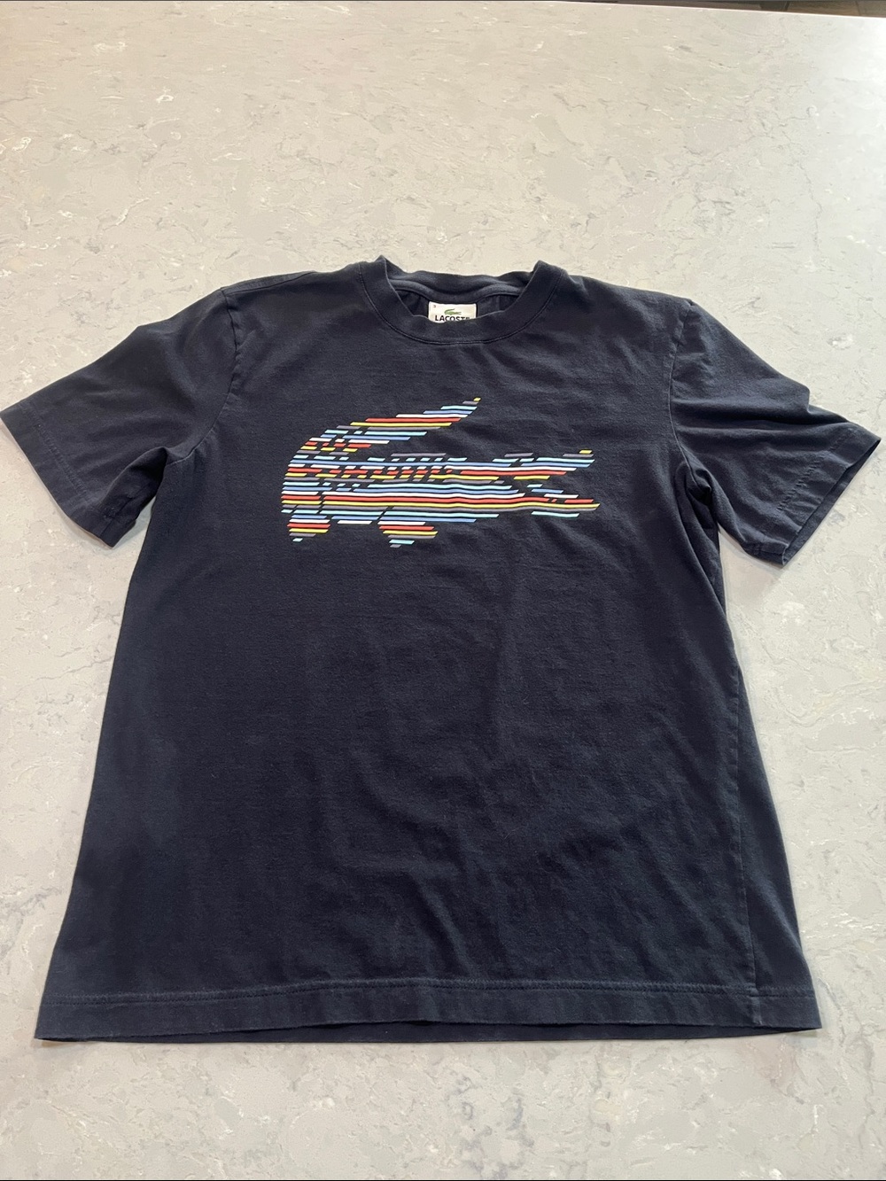 Lacoste Black T-Shirt with Multicolor Striped Croc
